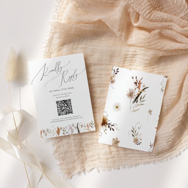 Boho Autumn Wildflower | Tarjeta RSVP de código QR (Subido por el creador)