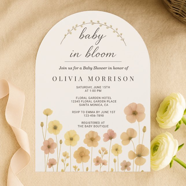Boho Baby En Flor Beige Invitación de Baby Shower  (Subido por el creador)