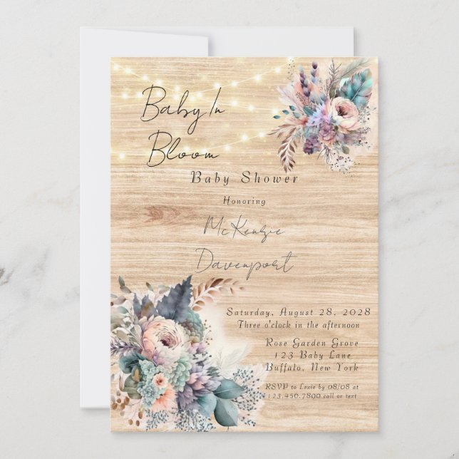 Boho Baby In Bloom Invitación Baby Shower (Anverso)