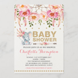 Boho Baby Shower Invitación Elefante Oro Rosa