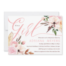 Boho Baby Shower, Invitación floral acuarela