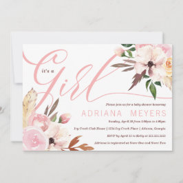 Boho Baby Shower, Invitación floral acuarela