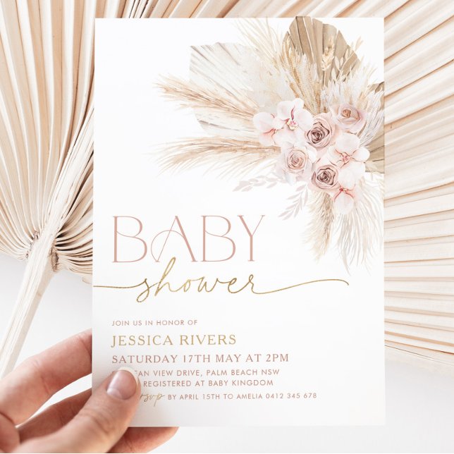 Boho Baby Shower Invitación Floral Rosa (Subido por el creador)