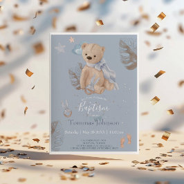 Boho baby teddy Baptism Invitación