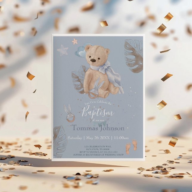 Boho baby teddy Baptism Invitación (Subido por el creador)