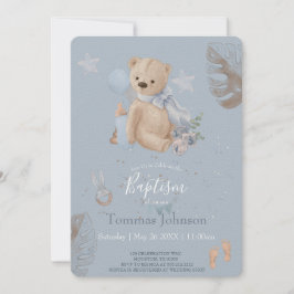 Boho baby teddy Baptism Invitación
