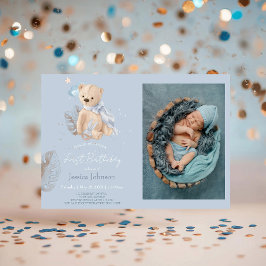 Boho baby teddy bear Invitación de cumpleaños