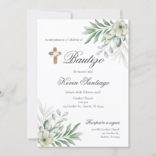 Boho Baptism Español Invitación floral