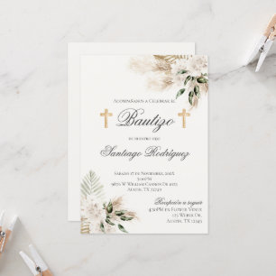 Boho Baptism Español Invitación floral