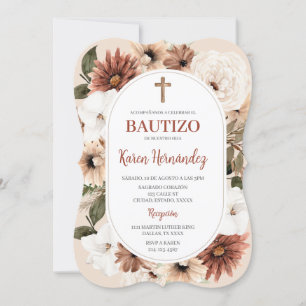 Boho Bautismo Floral Invitación española