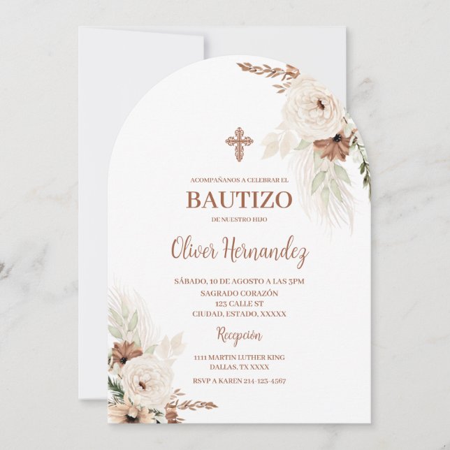 Boho Bautismo Invitación española (Anverso)