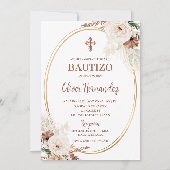 Boho Bautismo Invitación española (Anverso)