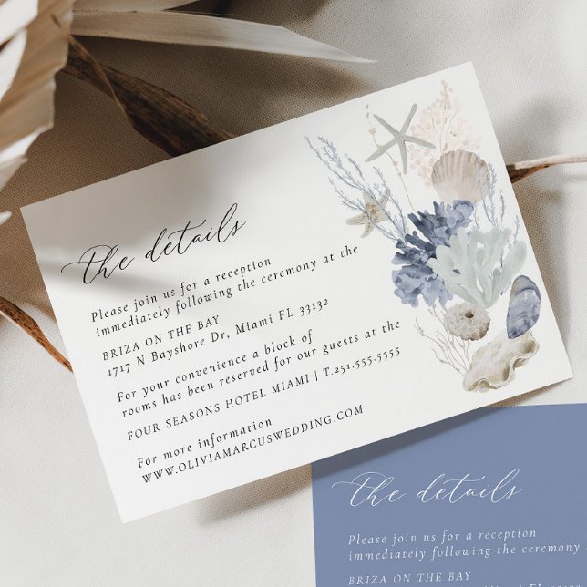 Boho Beach Elegant Wedding Details Tarjeta de cier (Details Card 2 Colors)