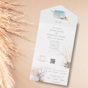 Boho Beach todo en una invitación de boda