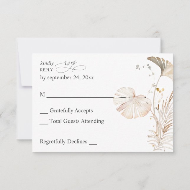 Boho Beach Tropical Beige Floral no Meal RSVP (Anverso)