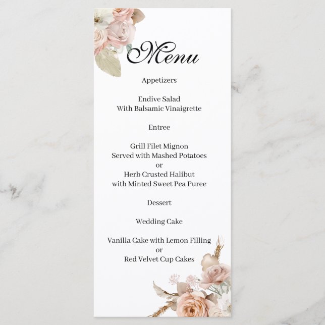 Boho Beige floral  Menu (Anverso)
