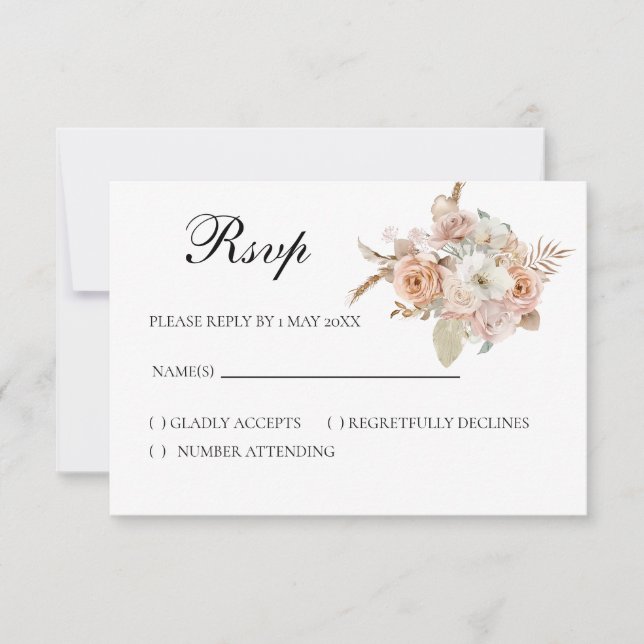 Boho beige floral RSVP card (Anverso)