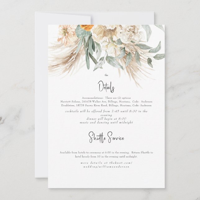 Boho Beige Pampas II Invitación detallada de Bodas (Anverso)