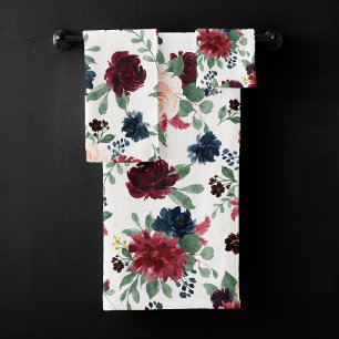 Boho Bloom Patrón de Rubor y Marina Rojo Borgoña
