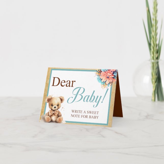 Boho Blue Bear Baby Shower Querida Tarjeta de Mesa (Anverso)