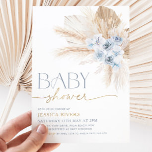 Boho Blue Floral Baby Shower Invitación Floral Boy