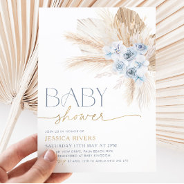 Boho Blue Floral Baby Shower Invitación Floral Boy