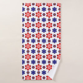 Boho Blue Purple Red Flowers Bath Towel