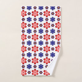Boho Blue Purple Red Flowers Hand Towel