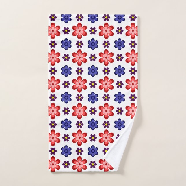 Boho Blue Purple Red Flowers Hand Towel (Toalla de mano)