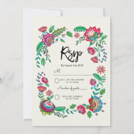 Boho Blue Stripe Folk Flowers | Rsvp Responder Bod