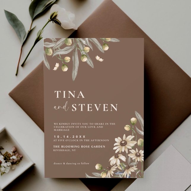 Boho Boda Beige Invitación Botánica (Subido por el creador)