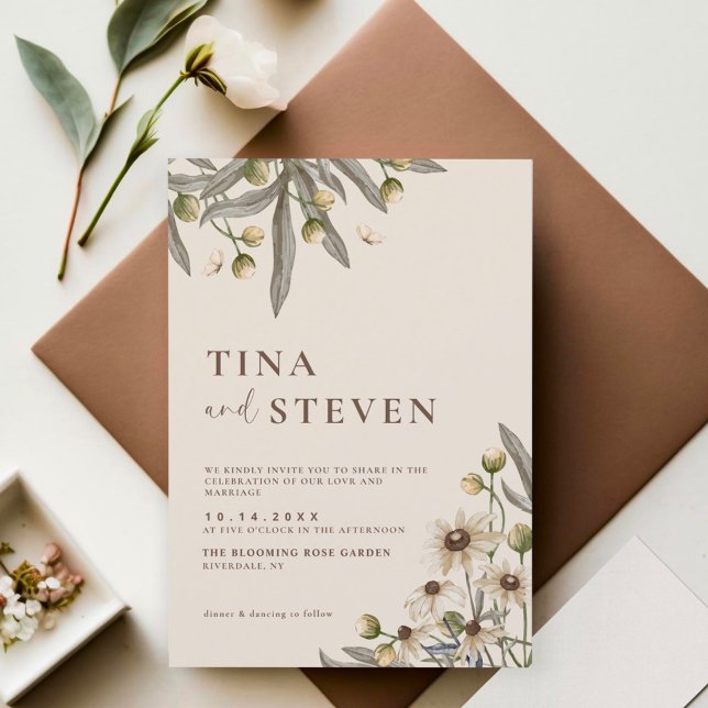 Boho Boda Beige Invitación Botánica (Subido por el creador)