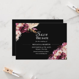 Boho Boda Floral Negra Guardar la invitación de fe
