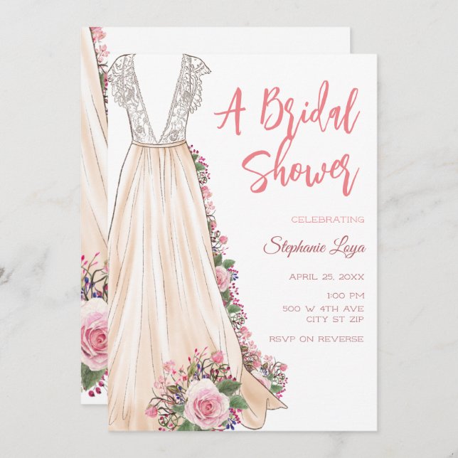 Boho Boda Vestido Bridal Shower Invitación (Anverso / Reverso)