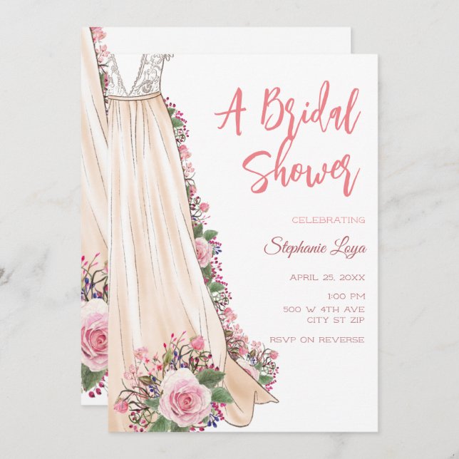 Boho Boda Vestido Bridal Shower Invitación (Anverso / Reverso)