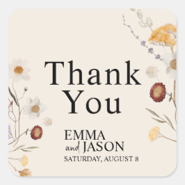 Boho Boda Wildflower Pegatina cuadrado