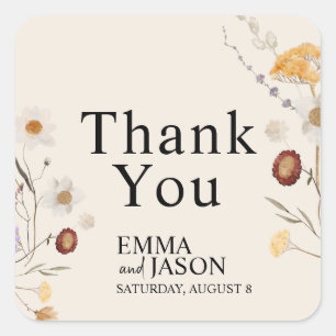 Boho Boda Wildflower Pegatina cuadrado