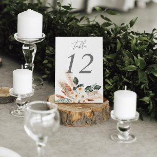 Boho Bohemian Pampas & Beige Número de Mesa Floral