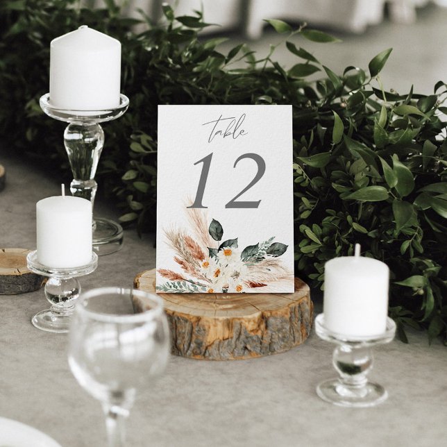 Boho Bohemian Pampas & Beige Número de Mesa Floral (Subido por el creador)