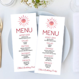 Boho Bohemian Pink Sun Birday Party Food Menu
