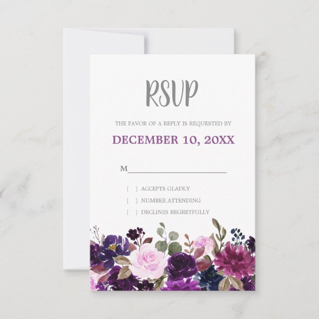 Boho Boho Boho Floral de Lavanda Púrpura RSVP (Anverso)