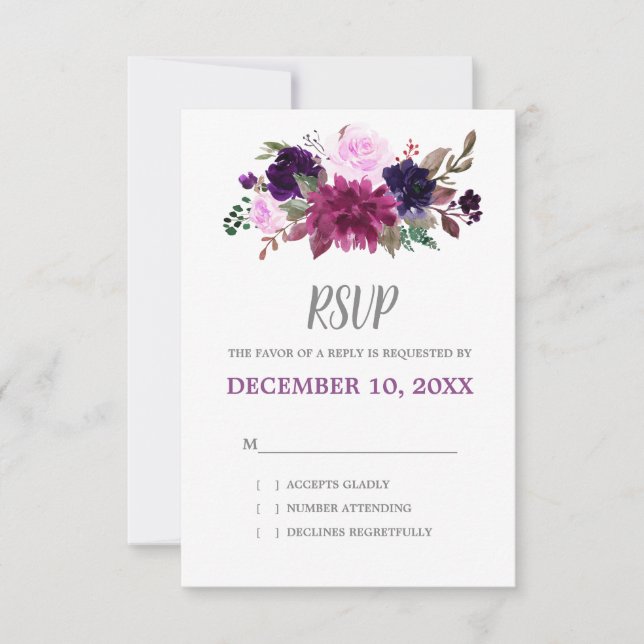 Boho Boho Boho Floral de Lavanda Púrpura RSVP (Anverso)