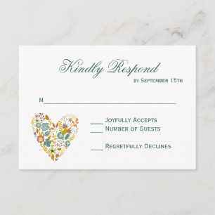 Boho Boho Floral Heart Fall Wedding Tarjetas RSVP