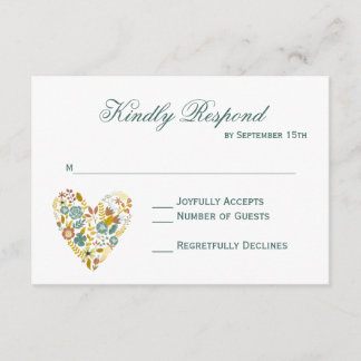Boho Boho Floral Heart Fall Wedding Tarjetas RSVP