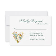 Boho Boho Floral Heart Fall Wedding Tarjetas RSVP