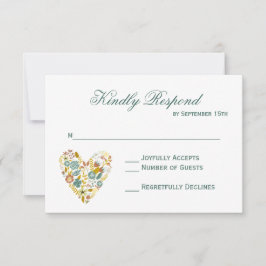 Boho Boho Floral Heart Fall Wedding Tarjetas RSVP