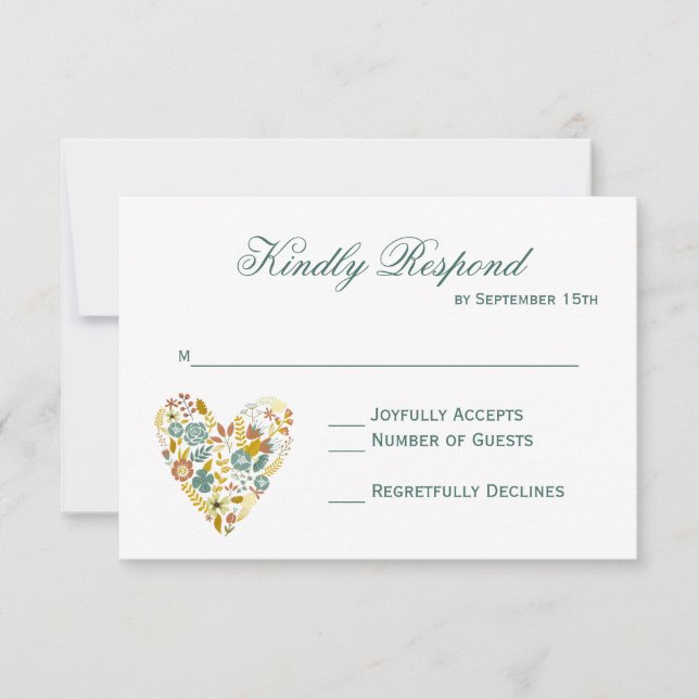 Boho Boho Floral Heart Fall Wedding Tarjetas RSVP (Anverso)
