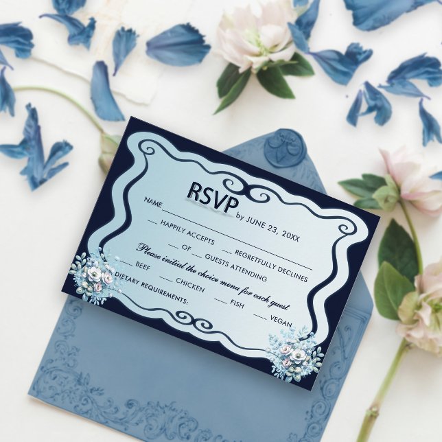 Boho Boho Floral Wedding RSVP Moda Azul marina y c (Subido por el creador)