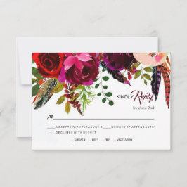 Boho Bold Burgundy Floral Wedding RSVP