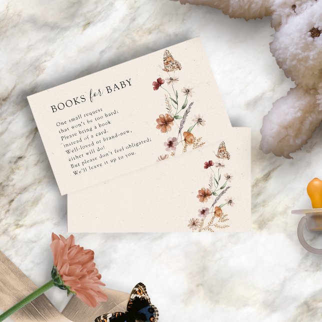 Boho Books Para Tarjeta De Alojamiento Para Bebés (Boho Watercolor Wildflowers Books For Baby Enclosure Card by Painted Paperie
)